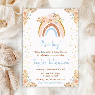 Boho-Regenbogen-Junge-Baby-Party Einladung