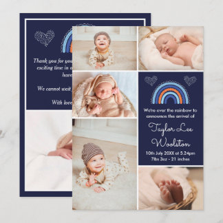 Boho-Regenbogen-Junge-Navy-Blue-Geburtsanzeige Ankündigung