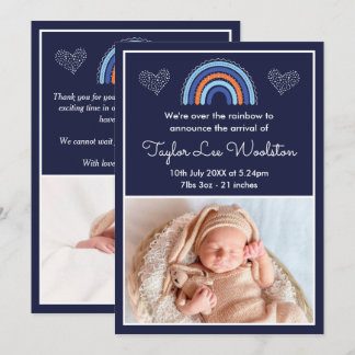 Boho-Regenbogen-Junge-Navy-Blue-Geburtsanzeige Ankündigung