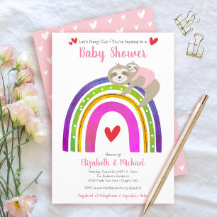 Boho-Regenbogen-Kawaii-Mädchen-Baby-Party mit rosa Einladung