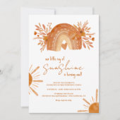 Boho Regenbogen kleine Sonne orange 1. Geburtstag Einladung (Vorderseite)