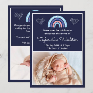 Boho-Regenbogen-Mädchen-Navy-Blue-Geburtsanzeige Ankündigung