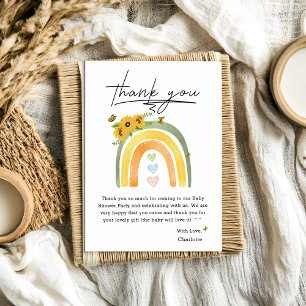 Boho-Regenbogen mit Sonnenblumen-Baby-Party Dankeskarte
