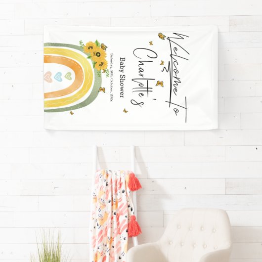 Boho Regenbogen mit Sonnenblumen Babydusche Banner (Insitu)