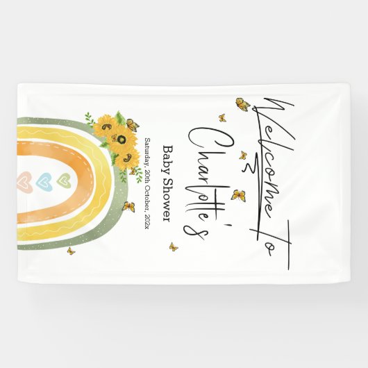 Boho Regenbogen mit Sonnenblumen Babydusche Banner (Horizontal)