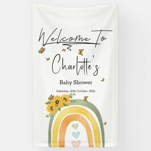 Boho Regenbogen mit Sonnenblumen Babydusche Banner (Vertikal)