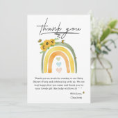 Boho Regenbogen mit Sonnenblumen Babydusche Dankeskarte (Stehend Vorderseite)