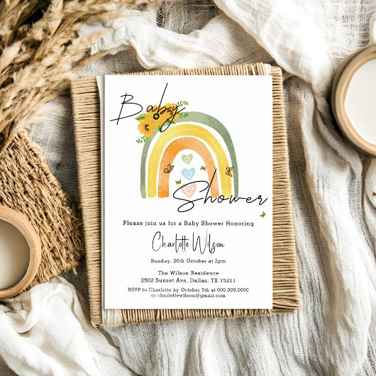 Boho Regenbogen mit Sonnenblumen Babydusche Einladung