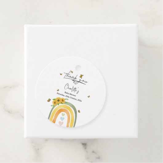 Boho Regenbogen mit Sonnenblumen Babydusche Geschenkanhänger (Beispiel)