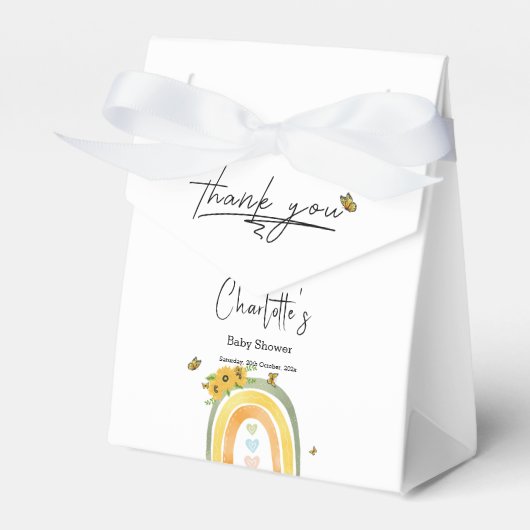 Boho Regenbogen mit Sonnenblumen Babydusche Geschenkschachtel (Vorderseite)