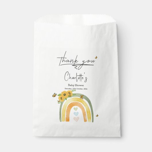 Boho Regenbogen mit Sonnenblumen Babydusche Geschenktütchen (Vorderseite)