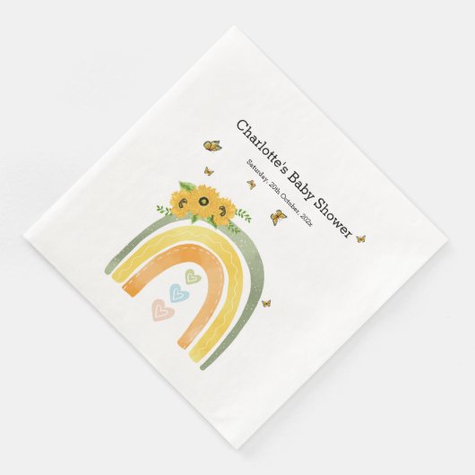 Boho Regenbogen mit Sonnenblumen Babydusche Serviette (Ecke)