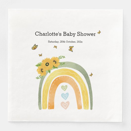 Boho Regenbogen mit Sonnenblumen Babydusche Serviette (Vorderseite)