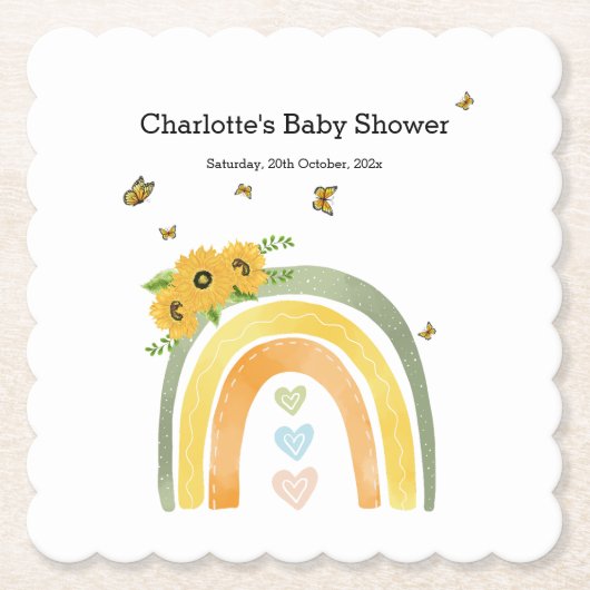 Boho Regenbogen mit Sonnenblumen Babydusche Untersetzer (Vorderseite)