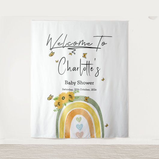 Boho Regenbogen mit Sonnenblumen Babydusche Wandteppich (Vorderseite)