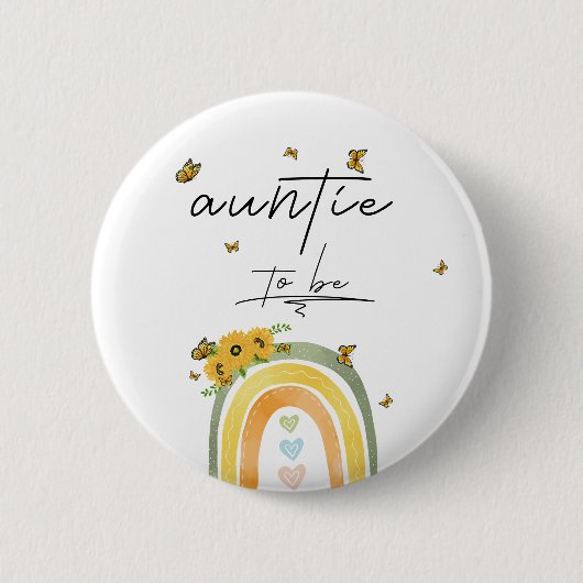 Boho Regenbogen mit Sonnenblumen Knopf Button (Vorderseite)