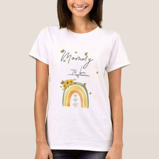 Boho Regenbogen mit Sonnenblumen Mami-to-be T-Shirt (Vorderseite)
