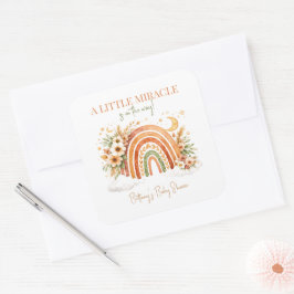 Boho-Regenbogen-Moderne Babyparty Quadratischer Aufkleber