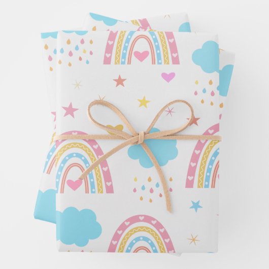 Boho Regenbogen Muster mit Wolken pastellfarben Geschenkpapier Set (Beispiel)