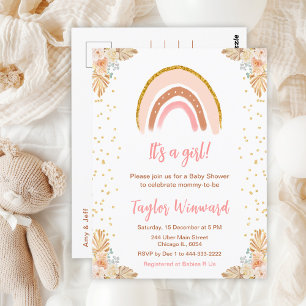 Boho-Regenbogen-Rosa-Baby-Shower Postkarte