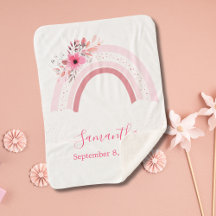 Boho-Regenbogen-Rosa-Blumen-Sherpa-Babydecke