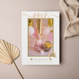 Boho-Regenbogen Rosa Gold Erste Geburtstagsfoto Dankeskarte
