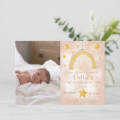 Boho Regenbogen rosa Magie Staub Goldsterne Party Einladung (Stehend Vorderseite)