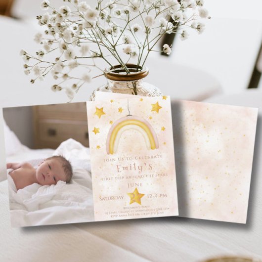 Boho Regenbogen rosa Magie Staub Goldsterne Party Einladung