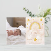 Boho Regenbogen rosa Magie Staub Goldsterne Party Einladung (Stehend Vorderseite)