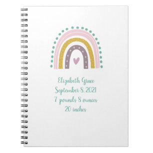 Boho Regenbogen Rosa Türkis Gold Herzen Baby-Gesch Notizblock