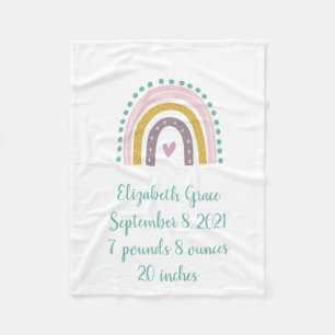 Boho Regenbogen Rosa Türkis Gold Herzen Geburtssta Fleecedecke