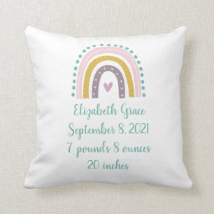 Boho Regenbogen Rosa Türkis Gold Herzen Geburtssta Kissen