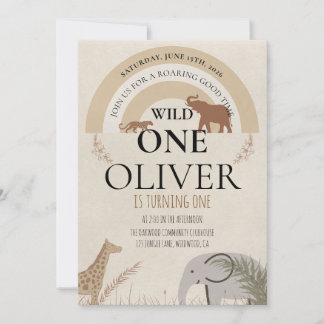 Boho Regenbogen Safari Wilde Eins 1. Geburtstag Einladung