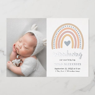 Boho-Regenbogen-Silber-Jungen-Foto-Geburtsanzeige Folieneinladung