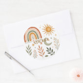 Boho-Regenbogen-Sonne-Mond-Botanik-Aufkleberbogen Runder Aufkleber (Umschlag)