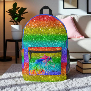 Boho Regenbogen Süß Glitter Mädchen Einhorn Kinder Bedruckter Rucksack