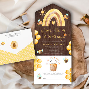 Boho-Regenbogen-Süße-Kleine-Biene-Holz-Baby-Party All In One Einladung