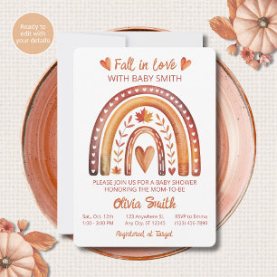 Boho-Regenbogen-Terrakotta-Fall-in-Love-Baby-Party Einladung