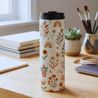 Boho-Regenbogen-Tumbler erdige botanische Reisebec Thermosbecher