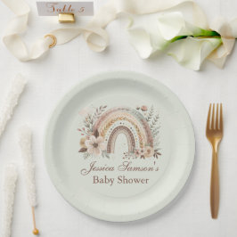 Boho Regenbogen und Blume Babyduschplatte Pappteller
