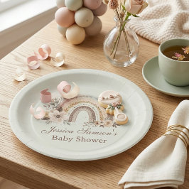 Boho Regenbogen und Blume Babyduschplatte Pappteller