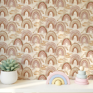 Boho-Regenbogen-und-Wolken-Kinderzimmer Tapete
