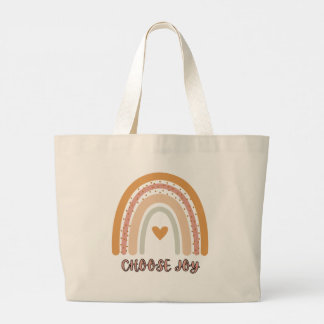 Boho-Regenbogen-„Wähle Freude“-Riesentasche – Mini Jumbo Stoffbeutel