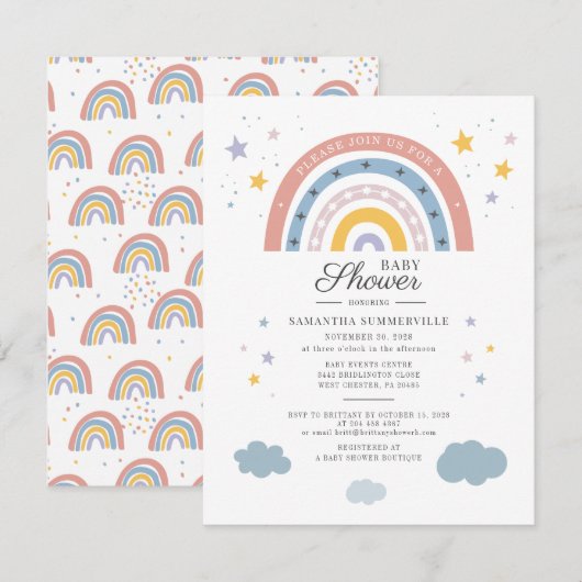 Boho-Regenbogen-Wasserfarbe-Script-Baby-Party (Vorne/Hinten)
