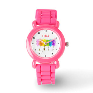 Boho Regenbogen Wasserfarbe Süße Mädchen Rosa Kind Armbanduhr