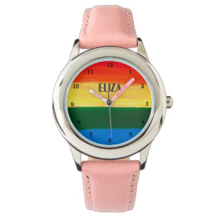 Boho Regenbogen Wasserfarbe Süße Mädchen Rosa Kind Armbanduhr