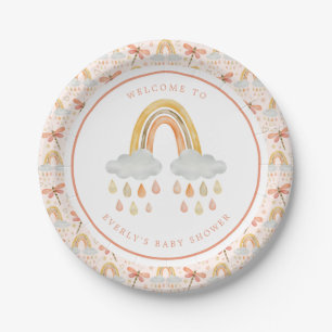 Boho-Regenbogen-Wasserfarben-Libellen-Baby-Party Pappteller