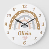 Boho Regenbogen whimsischer personalisierter Name Große Wanduhr (Vorderseite)