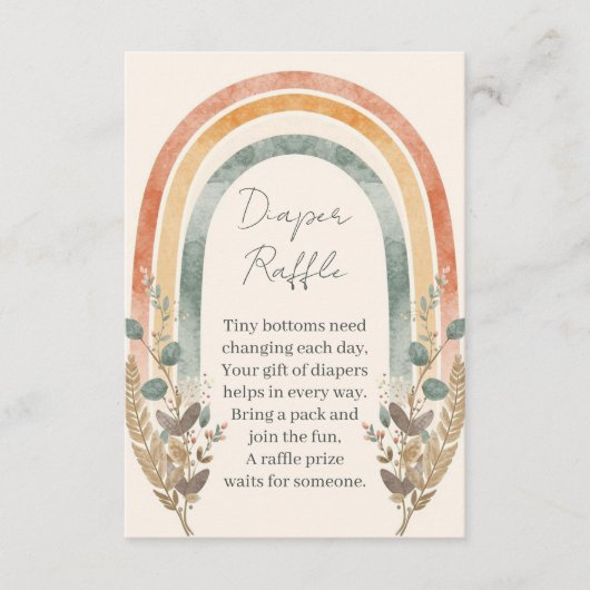 Boho-Regenbogen-Windel-Raffle-Karte – Wasserfarbe Begleitkarte (Vorderseite)