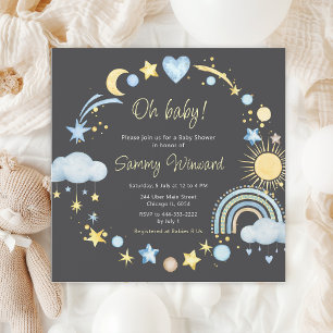 Boho-Regenbogen-Wolken Blaue Babyparty Einladung